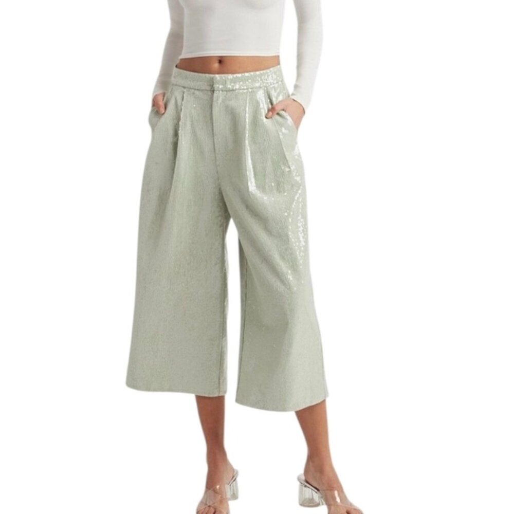NWT Mint Sequin Cropped Wide Leg Pants - Picture 1 of 9